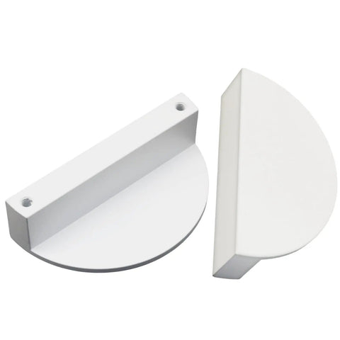 Four Pack Half Moon Cabinet Pulls 2.5 Inch Center Hole Semicircle Drawer Handles Solid Brass Closet Hardware White