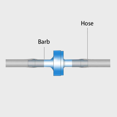 ANPTGHT one-way check valve, 1/8 in hose barb, blue plastic body; front view, pack of 3