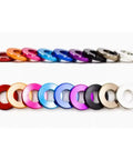No BS 6063 T6 Aluminum Flat Washers In Titanium Gray Anodized Coating with colorful variants and assorted sizes.