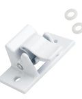 RV Awning Mounting Bracket Replacement Set for Bottom Arm, white steel and aluminum bracket with two gaskets visible