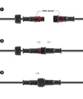 3 Pin Electrical Connector Kit 22AWG IP65 Waterproof assembly steps for plug and play extension cables.