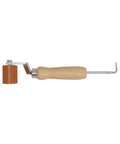 Side view of Roll N Chek Seam Roller With Probe Wood Handle For Fast Seam Testing, highlighting roller and metal probe end.