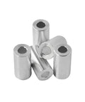 Aluminum spacer, 1/2 in OD x 1/4 in ID, round unthreaded standoff, silver