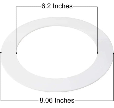 Gloss White Goof Trim Rings For Recessed Lighting Cans Kick Ugly Ceiling Gaps To The Curb While Hiding Torn Drywall With A No Stress Install For Five Or Six Inch Housing, 8.06 inches diameter.