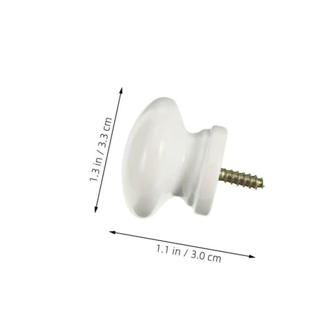 10 Pack Round Wood Cabinet Knobs Single Hole White Drawer Pulls Rustic Kitchen Handles Moisture Resistant Bathroom Furniture Hardware showing a white round knob with dimensions.