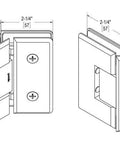 Diagram of Heavy Duty 135 Degree Glass To Glass Hinge For Three Eighths Inch To One Half Inch Doors Up To 36 Inches Wide, 150 Lb Load.