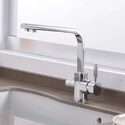 Ch Kitchen Faucet with 360° SwivelDual Handle Drinking Water Filter TapDeck Mounted Mixer with Aerator3-Way Design for Clean Water - LWX in chrome finish.