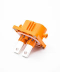 Top Shelf EV High Voltage Connector 2 Pin Male Socket 50 Amp Rated IP67 Weatherproof with heavy duty orange plastic housing.