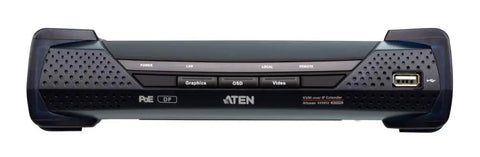 Top Shelf Kickass 4K Display Port Kvm Over Ip Receiver with buttons for remote control and video, compact design for easy access.