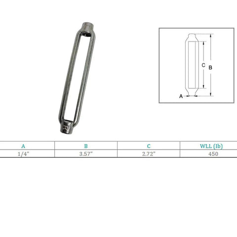 Badass Marine Grade 316 Stainless Steel Turnbuckle Rigging Kit Four Pack with 1/4 UNC threads and 450 lbs working load.