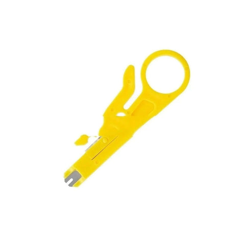 Yellow tool from All In One Five Piece Network Tool Set With Crimping Pliers And Crystal Head Sheath Blue Case.