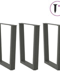 Adjustable Dining Table Legs Set Of 3 In Sturdy Steel With Levelers, anthracite V shaped, powder coated, screws visible