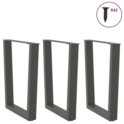 Adjustable Dining Table Legs Set Of 3 In Sturdy Steel With Levelers, anthracite V shaped, powder coated, screws visible