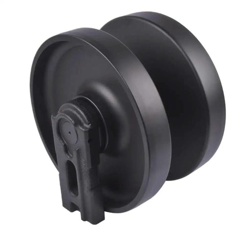 Straight Up Heavy Duty Front Idler Roller For SVL75 SVL75-2 SVL90 SVL95-2S SVL95-2SC Skid Steer Track System Replacement Part, black steel design.