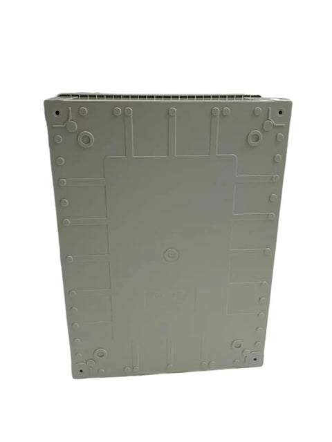 Back view of Waterproof ABS Electric Enclosure Box with sturdy latch for circuit breaker panels, outdoor grade, 400X300X170mm.