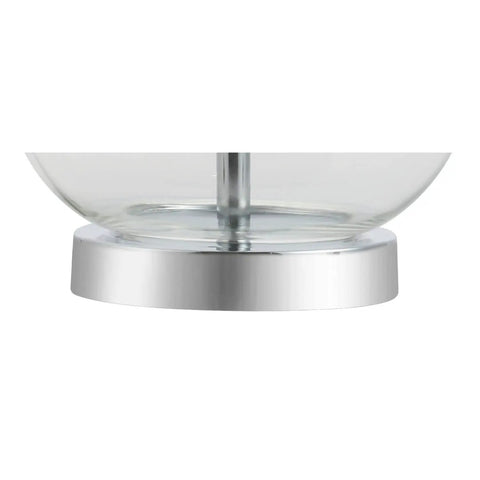 Base of 25 Inch Clear Chrome And Brass Glass Table Lamps Set Of 2 With White Linen Drum Shades, Modern Bedside Lamps For Bedroom Or Living Room