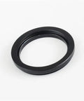 Close-up of Beefy Aluminum M48 To M42 Thread Adapter Ring 0.75mm for telescope conversion, CNC machined 6061 aluminum, black finish.