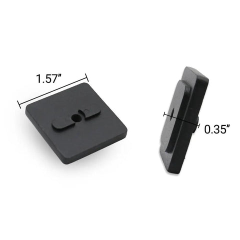 Universal MOLLE Panel Mounting Bracket Base Matte Black Steel 4 Pack Durable Powder Coated side and top view with dimensions