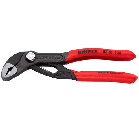 Cobra Water Pump Pliers, 5 Inch, Red, Adjustable Pliers With Self-Locking Teeth, 13 Positions, Pinch Guard, side view