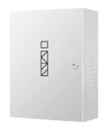 Tough Outdoor EV Charger Enclosure And Secure Lock Box Cover For Wall Mounts Features Cold Rolled Steel, white design with locking mechanism.