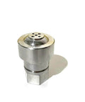 Front view of silver metal waterjet seal housing with a four-hole top plate.