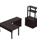 Built Tough Industrial L Shaped Desk Workstation Prime Executive Office Setup Featuring Ample Storage Drawers Smooth Rolling Pedestal And Smart Corner Shelving For Real Hustlers Seeking Top Shelf Organization, 60 inch dark wood desk with shelving unit.