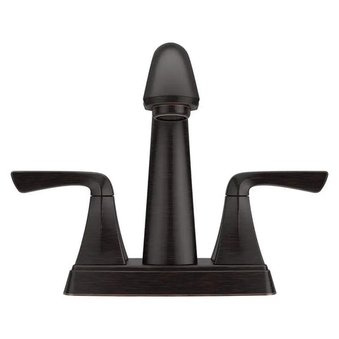 Tuscan Bronze Centerset Bathroom Sink Faucet With Two Handles For 3 Hole Sinks 4 Inch Center Set Spout Durable Build Push And Seal Drain For Tight Leak Free Seal Easy Install In Small Bathrooms