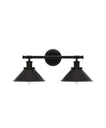 Black Two Light Vanity Wall Sconce For Farmhouse Bathrooms And Over Mirror Lighting, industrial matte black finish with two shades.