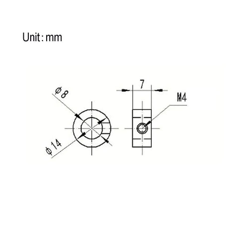 Top Shelf 10 Pack Black 8mm Shaft Lock Collars For T8 Lead Screws technical drawing displaying sizes and measurements.