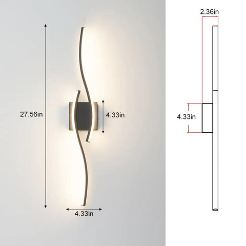 Modern Hardwired LED Wall Sconce Set Of Two With Remote Control, shown in side view, 27.5-inch height, sleek black design.