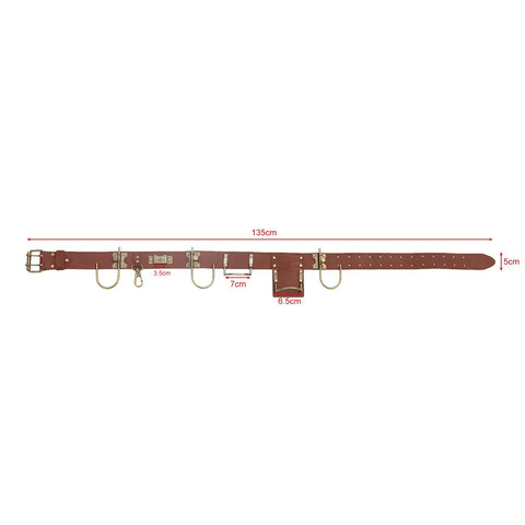 Adjustable Tool Belt With Hammer Hatchet Holder And Drill Holster For Tape Measure Heavy Duty Waist Belt Brown with size markings