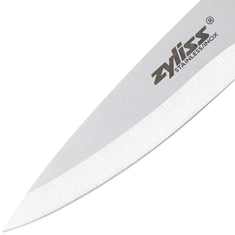 Close-up of stainless steel blade from Three Piece Peeling And Paring Knife Set With Covers For Easy Fruit And Veg Prep