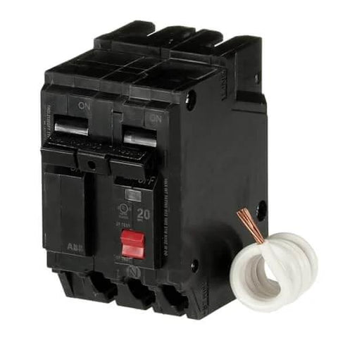 Single 20A Double Pole GFCI Self-Test Breaker, 120/240 VAC Ground Fault Circuit Interrupter THQL2120GFT, with coil wire