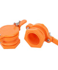 Two Pack Nylon Honey Gate Valve For 5 Gallon Buckets, Food Grade Tap, orange nylon material, close-up view, beekeeping gear