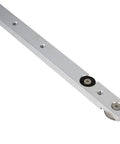 Top Tier Anodized Aluminum Miter Bar And Rail Runner Slider Table Saw Gauge Rod With Slick T Slot Track Action For Woodworking Jigs Sleds Router Tables Pro Gear close-up of 300 mm aluminum rail with wheels.
