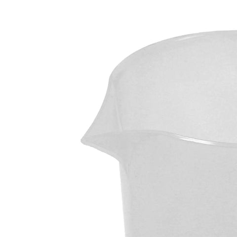 Close-up side view of Clear 64 Ounces Measuring Pitcher With Translucent Body Raised Black Graduation Markings In Ounces And Metric Versatile Spout