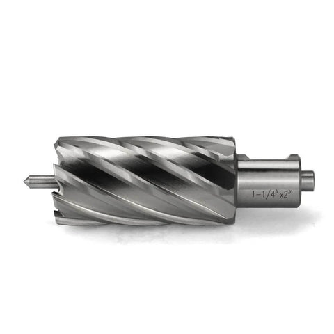 Annular cutter with Weldon shank, 1-1/4 in cutting diameter, 2 in depth, HSS bit for magnetic drill press