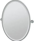 Framed Oval Chrome Mirror, 27.5 Inch Tall, Channel Style With Beveled Edge, Built Tough Metal Frame That Resists Rust And Scratches