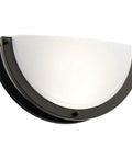 Olde Bronze Finish LED Wall Sconce With White Acrylic Shade, 11.75 Inch Backplate, Integrated 3000K LED, Damp Location Rated