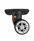 Universal suitcase caster wheel with a heavy duty swivel base, designed to swap out worn out baggage easily.