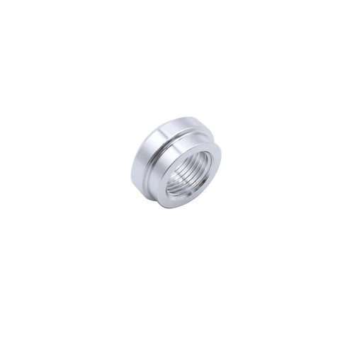Badass 3/8 NPT Aluminum Female Weld On Bung Flange Fitting Machined From Premium Heavy Duty 6061 T6 Alloy, side view.