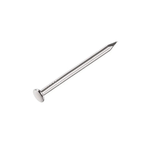 Real Deal Tiny Carbon Steel Nails Nickel Plated Silver Tone Mini Hardware Fasteners For Diy Wood Projects Hella Sturdy Smooth Shank Easy Push In 500 Piece Handypack close-up of a nickel plated carbon steel nail