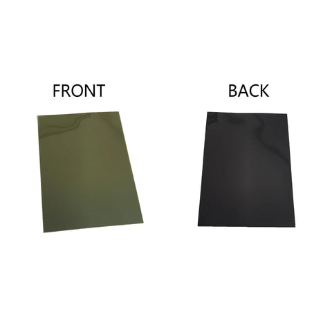 Front and back view of the 4x6 Inch Magnetic Field Viewing Film With Green Visual Aid For Magnetic Flux Display Magnetic Field Detector.