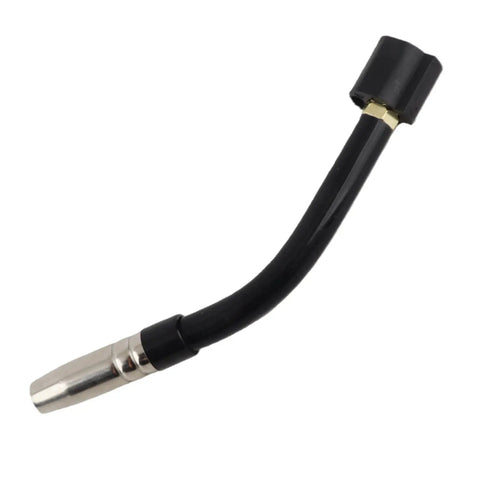 15AK Brass Solder Neck For MIG Welder High Heat Resistant Durable Consumables And Hardware Supplies For Tough Jobs angled view, brass and black materials.