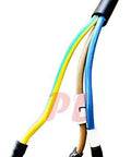 Electrical wires with colored insulation for industrial use, showing connections and terminals.