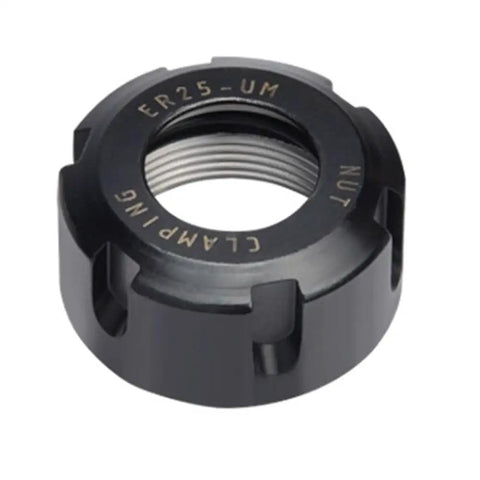 Heavy Duty Engraving Machine ER Collet Nut in black, 25mm size for CNC milling tools, heat treated steel, zero deformation.