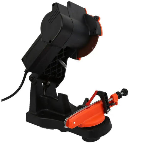 Heavy Duty 110V Electric Chainsaw Sharpener with a Snappy 4800 RPM Bench Grinder Setup side view showcasing adjustable angle feature.