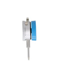 Side view of Workhorse 1 Inch Dial Indicator With Magnetic Back Set for Precision Measurement, showing 2 Inch Dial Face and steel contact point.