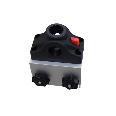 Heavy Duty 90 Degree Boat Track Bracket With 360 Degree Rotating Rod Holder, Aluminum deck mount base with black rod holder