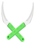 Two Piece Steel Garden Scythe Set For Weeding And Lawn Care Ergonomic Labor Saving Outdoor Tool with green handles crossed
